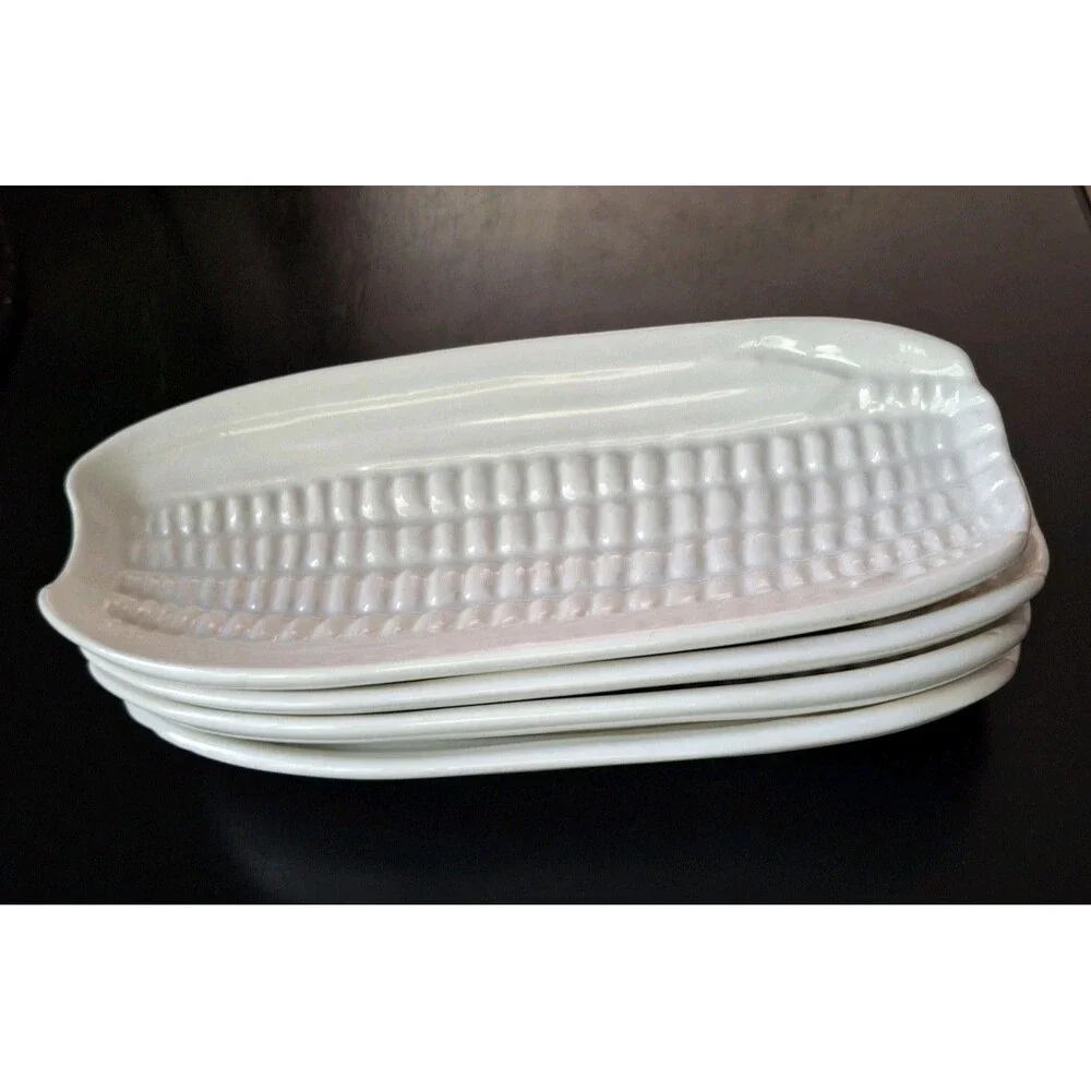 Bordallo Pinheiro White Ceramic Corn Cob Holders set of 4 Made in Portugal
